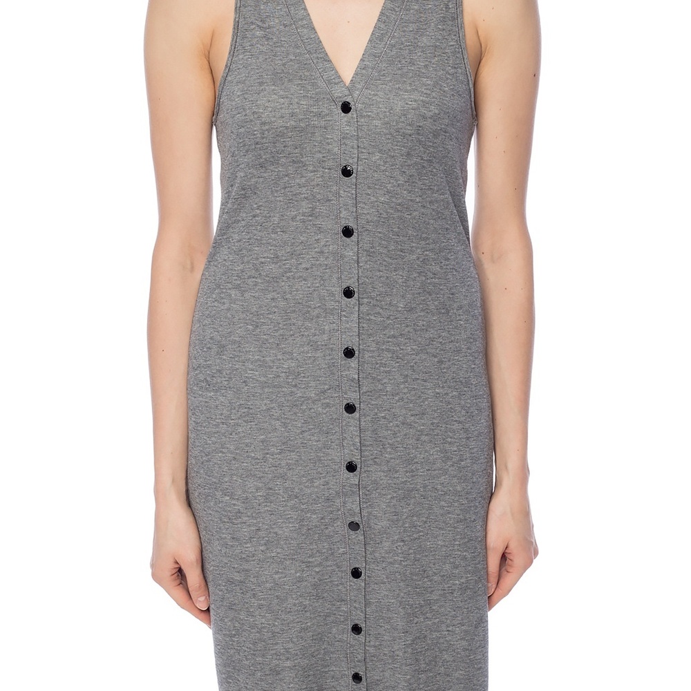 RAG & BONE Grey Ribbed Sleeveless Midi Button-down Tank Dress Size L